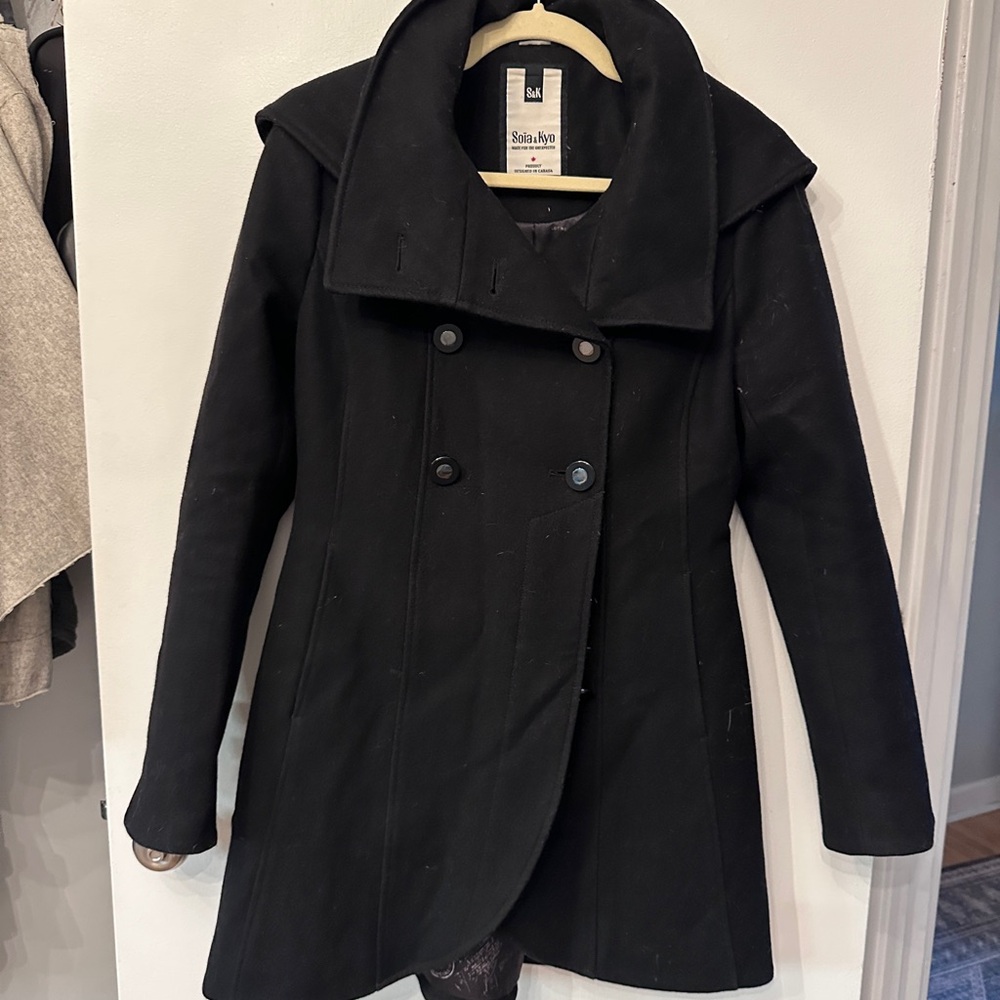 Soia & Kyo Black Double-Breasted Wool Pea Coat